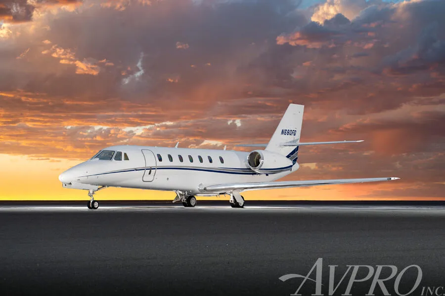 Exterior view of a 2009 Cessna 680 Citation Sovereign.