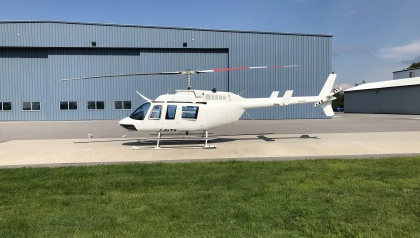 Exterior view of a 1976 Bell 206LR 45043, C-FLTX.