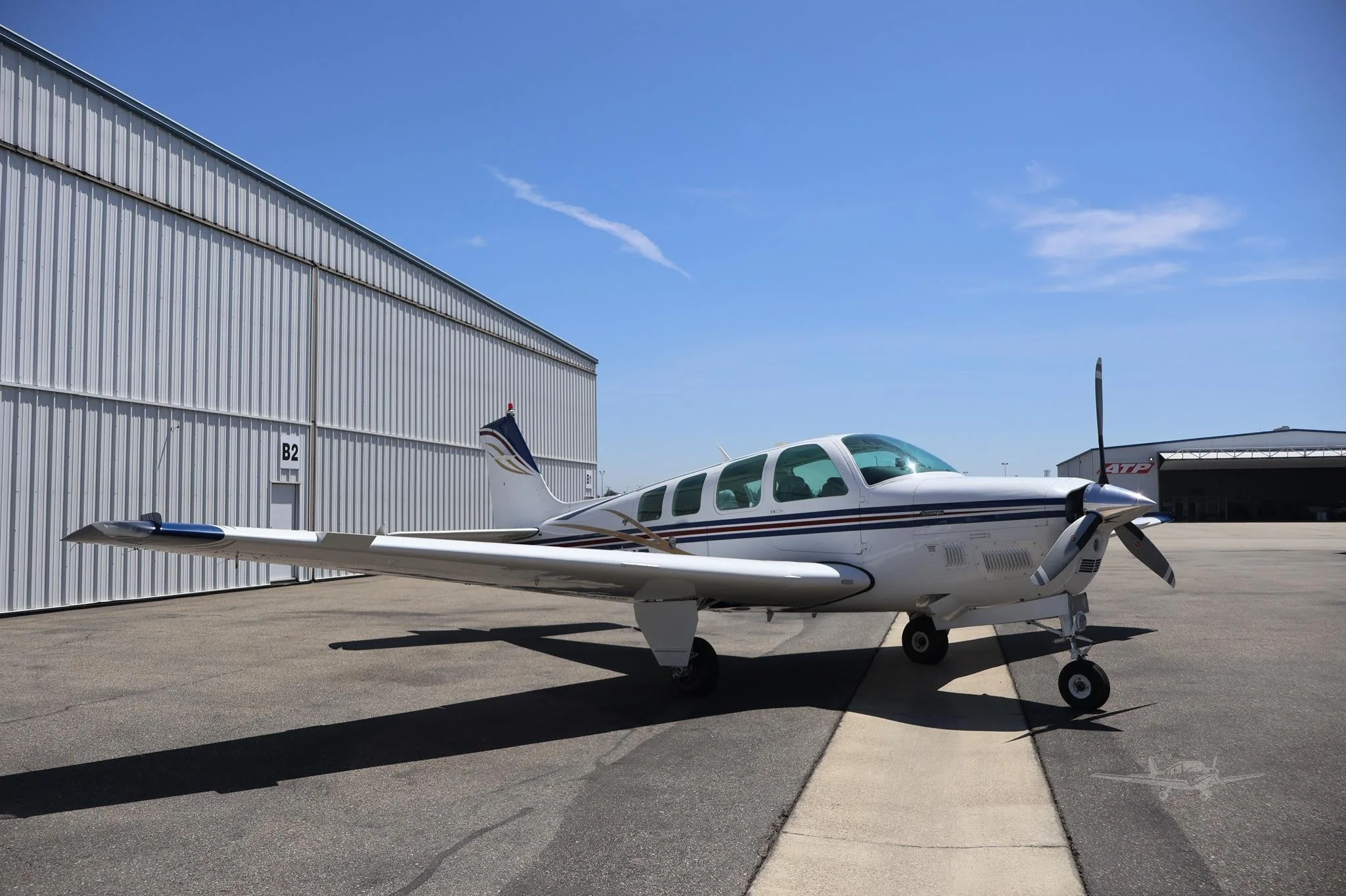 Exterior view of a 1984 BEECHCRAFT B36TC BONANZA, N6801T.
