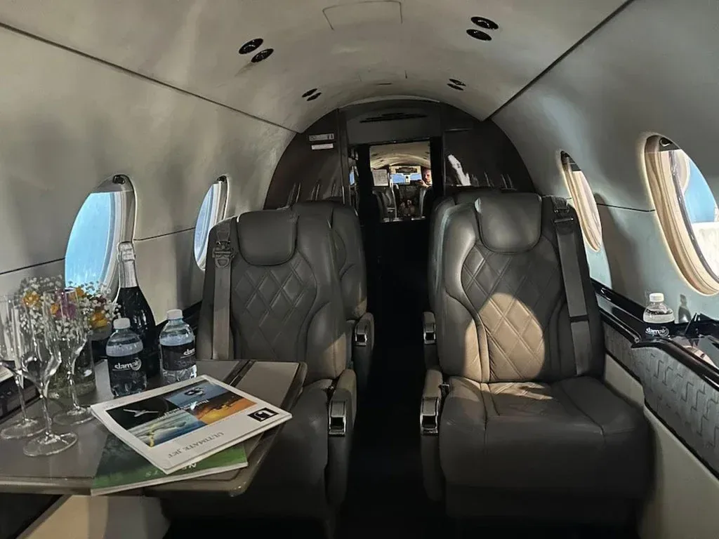 Cabin interior of a 2007 Hawker 400XP SN.