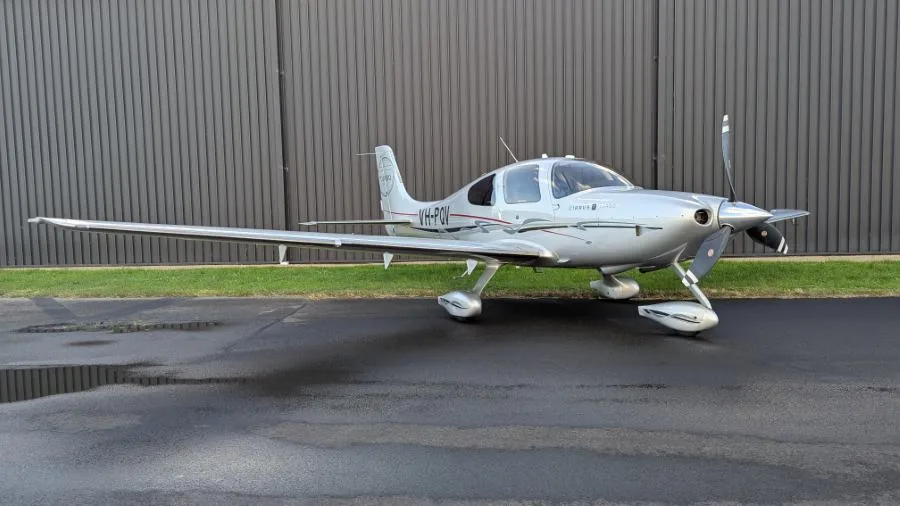 Exterior view of a 2010 Cirrus SR22 TN, VH-PQV.