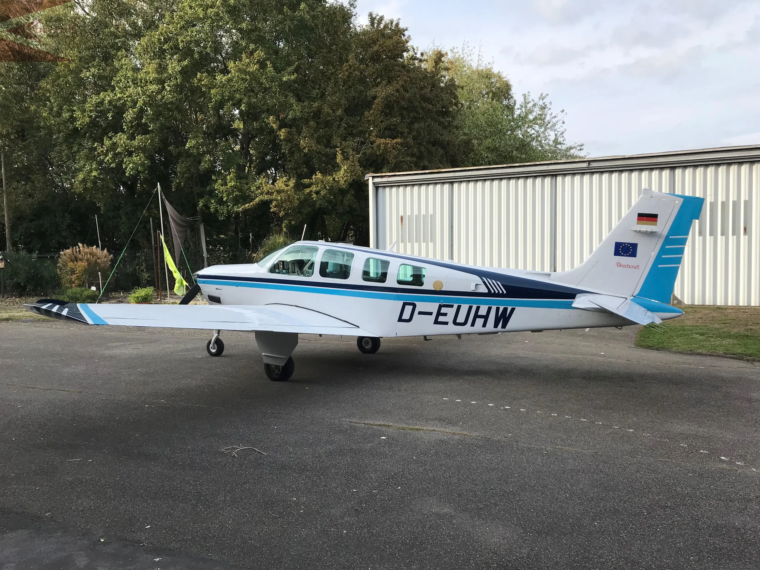 Exterior view of a 1995 Beechcraft A36 Bonanza.