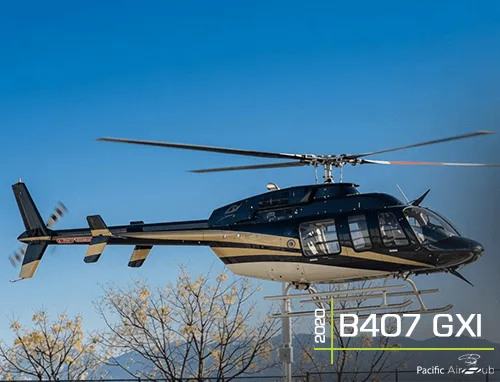 Exterior view of a 2020 Bell 407 GXI.
