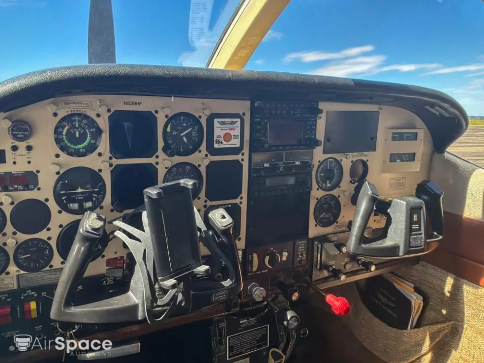 Cockpit and instrument panel of a 1980 Cessna P210N Pressurized Centurion.