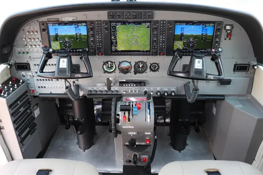Cockpit and instrument panel of a 2021 Cessna 208 Caravan.