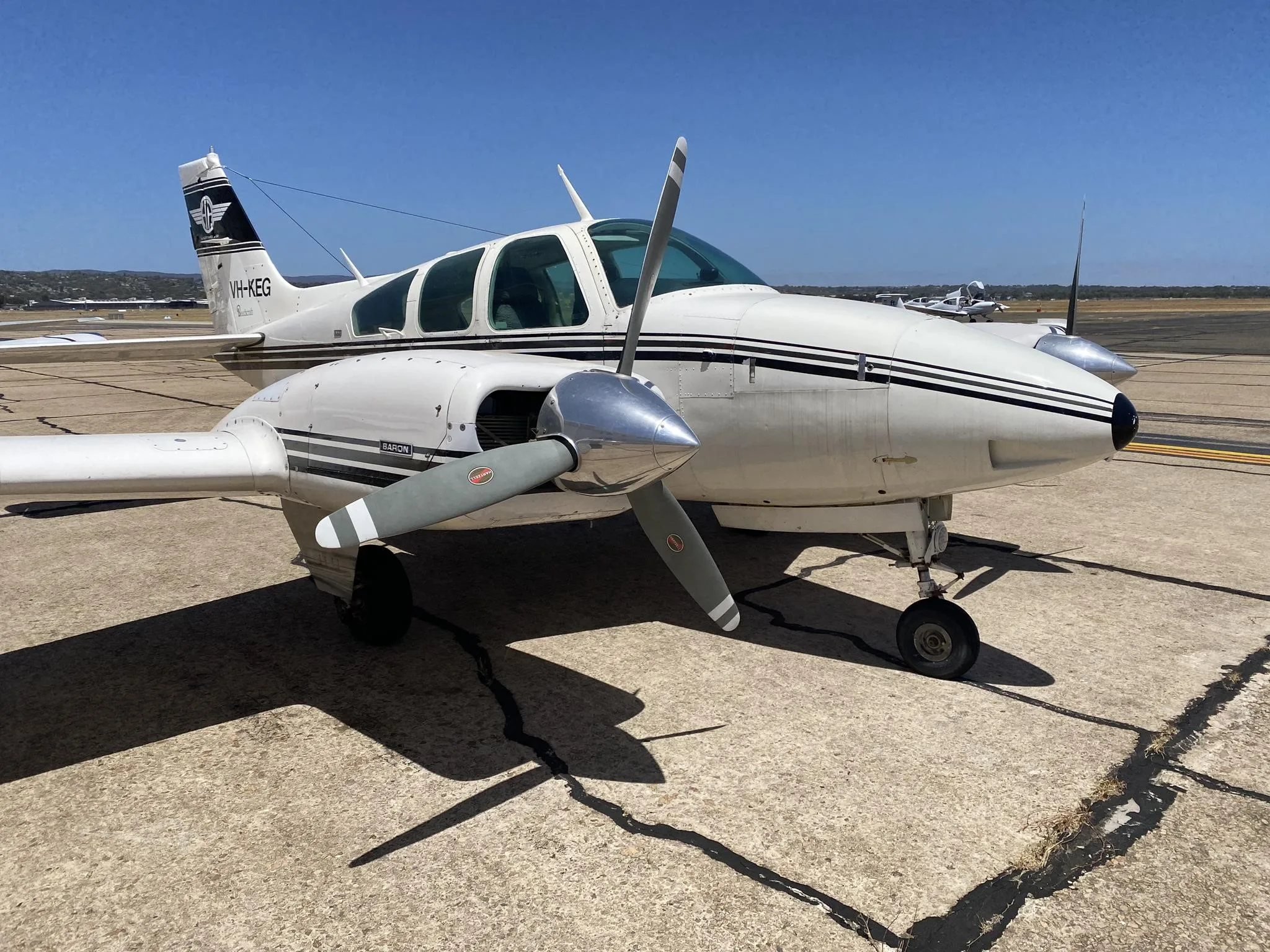 Exterior view of a 1975 BEECHCRAFT B55 BARON.
