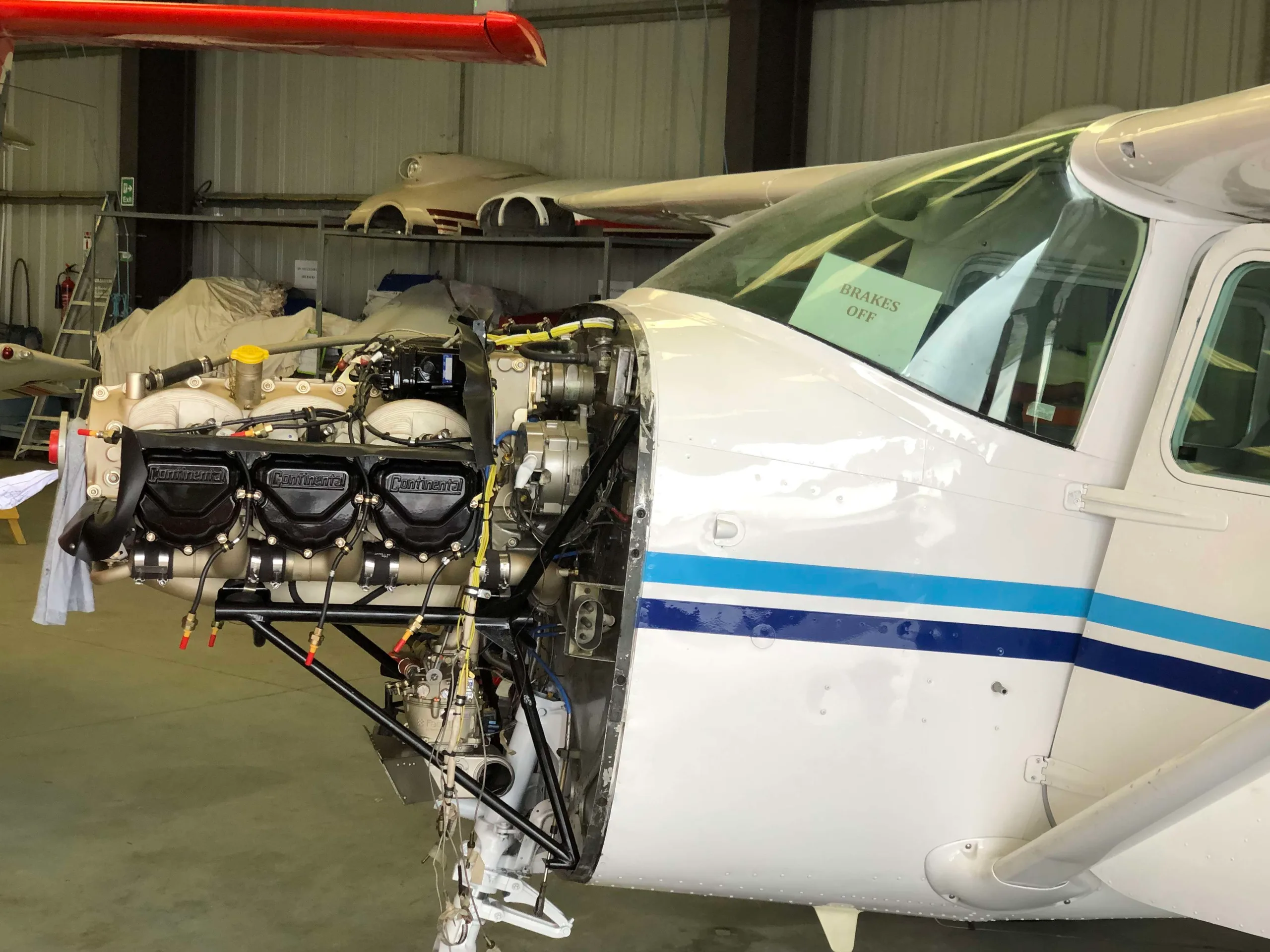 Engine detail of a 1966 Cessna C182 J Skylane.