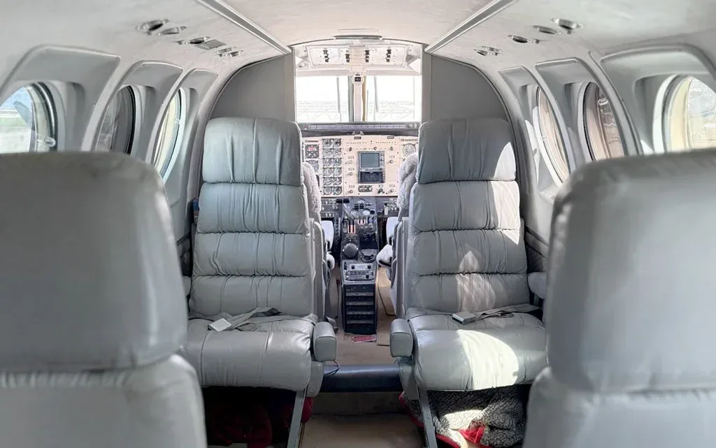 Cabin interior of a 1976 Beechcraft King Air.