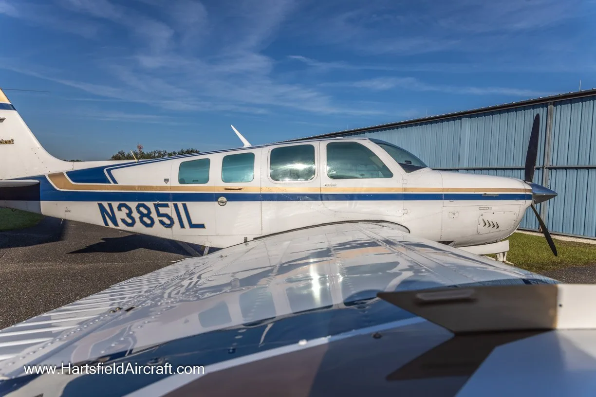Exterior view of a 1981 Beechcraft A36 Bonanza.