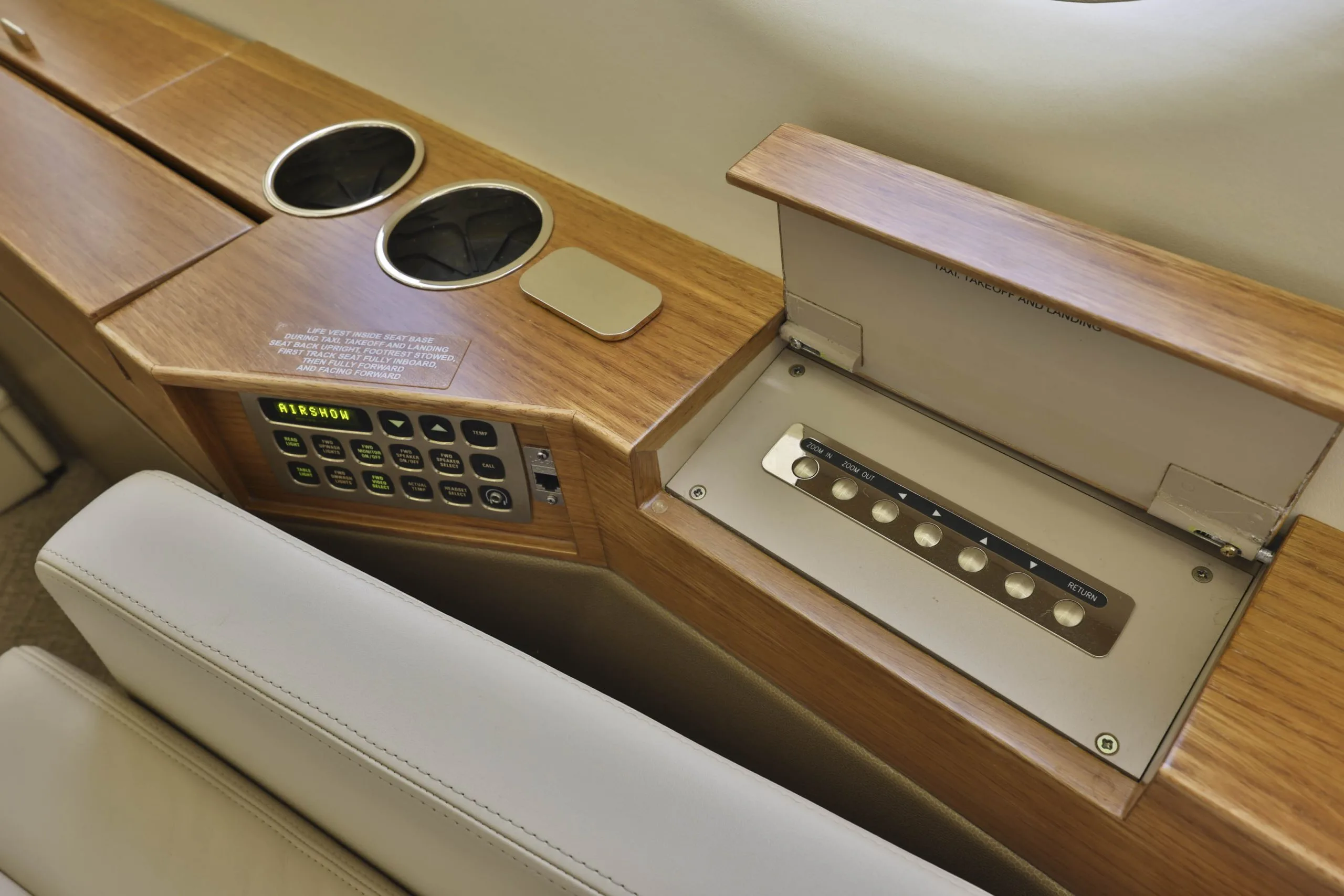 Cabin interior of a 1988 Dassault Falcon 900B.