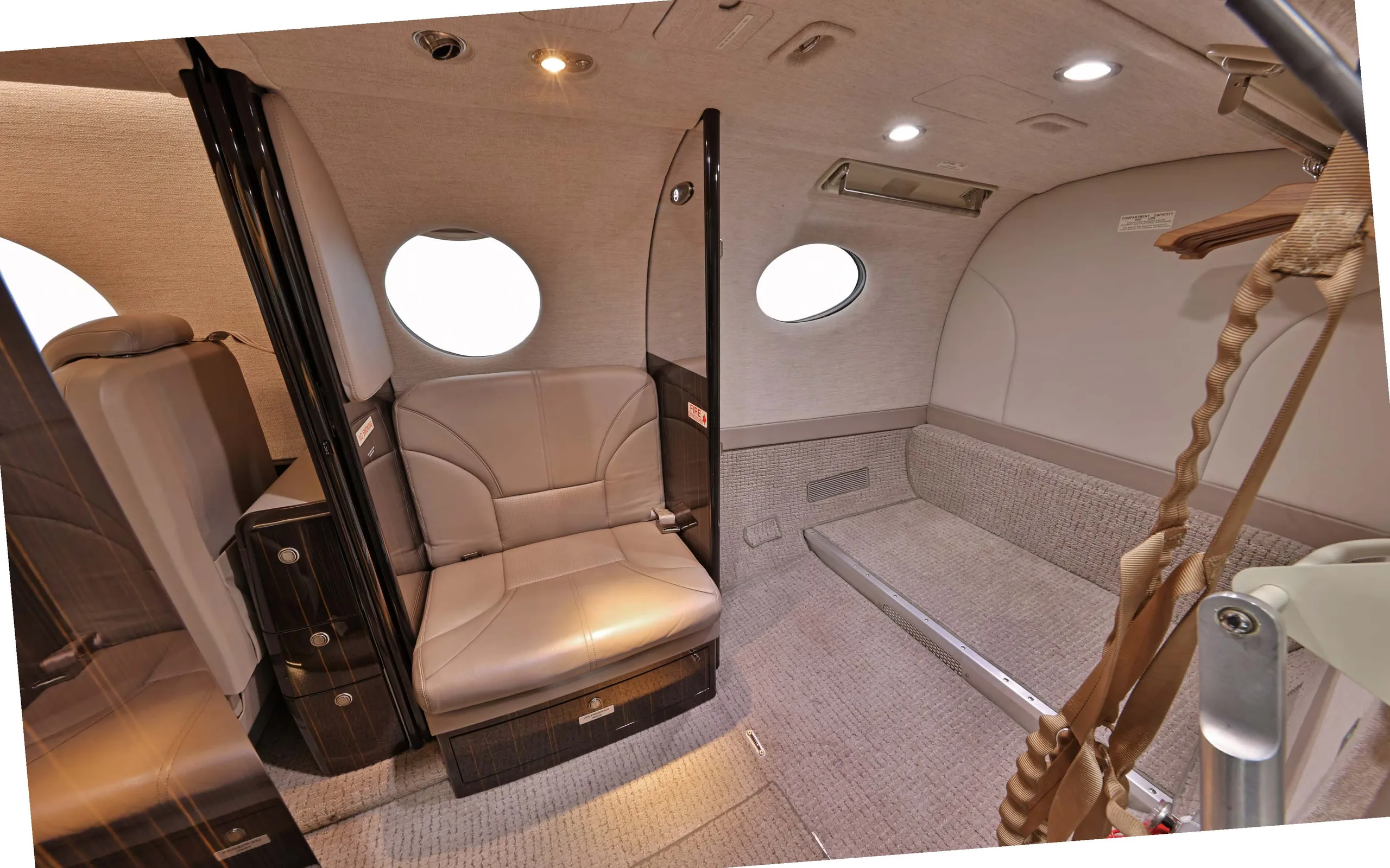 Cabin interior of a 2021 Beechcraft King Air 360.