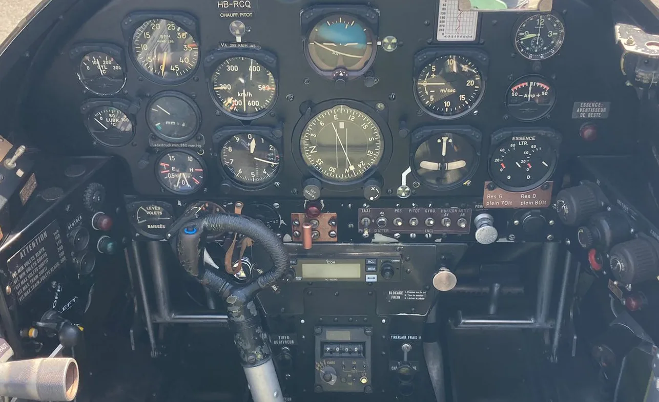 Cockpit and instrument panel of a 1957 Pilatus.