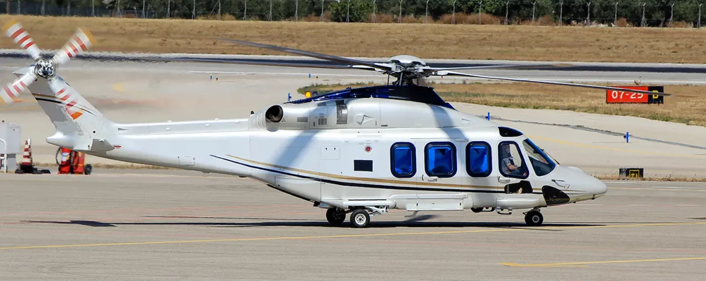 Exterior view of a 2015 Leonardo AW139, G-LXRY.