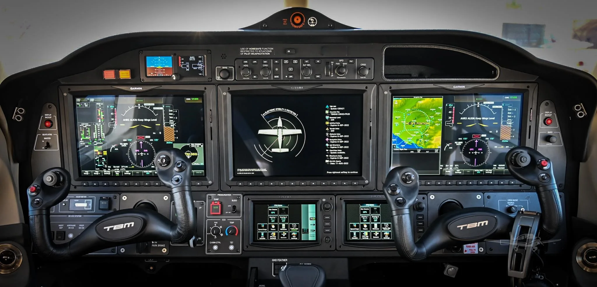 Cockpit and instrument panel of a 2022 DAHER TBM 960.