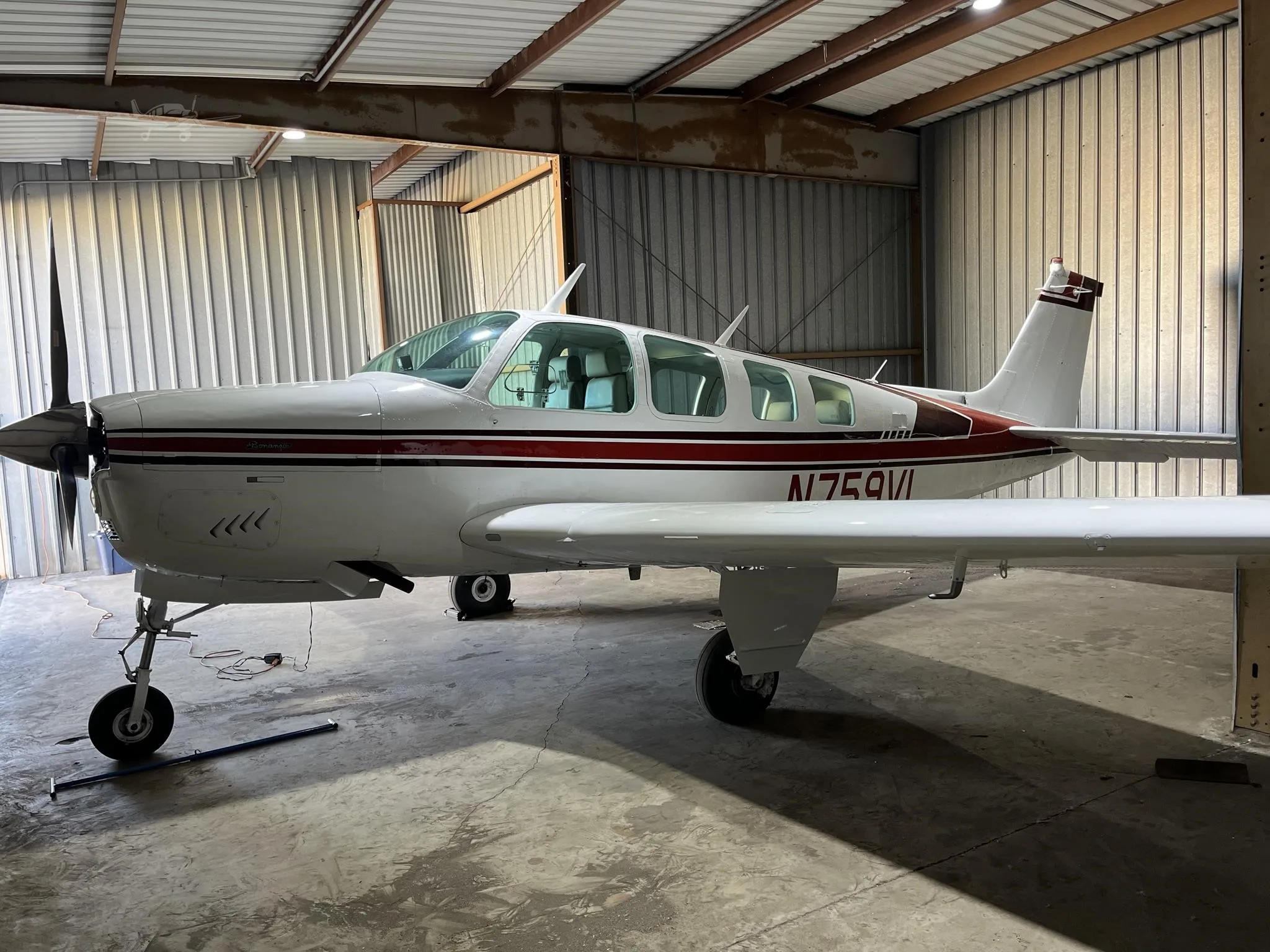 Exterior view of a 1977 BEECHCRAFT A36 BONANZA, N759VL.