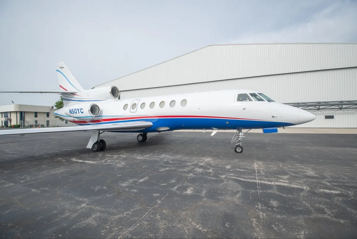 Exterior view of a 1989 Dassault Falcon 50 SN, N50YC.