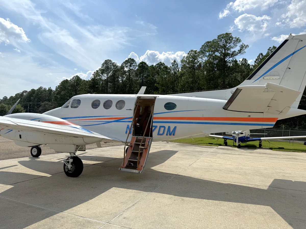 Exterior view of a 1979 Beechcraft King Air C90 SN, N427DM.