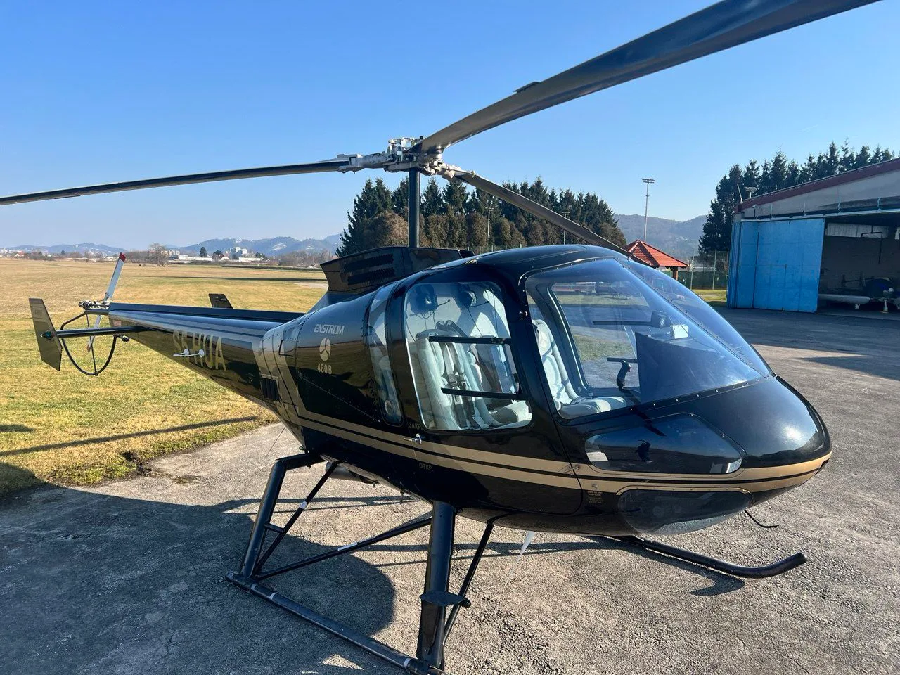 Exterior view of a 2008 Enstrom 480 B, S5-HUA.