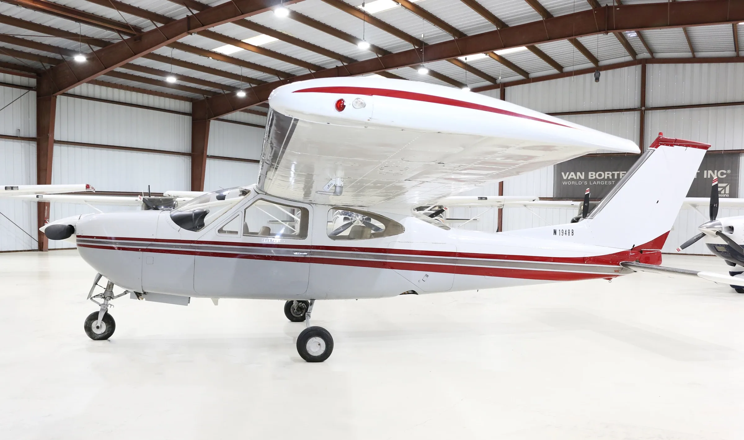 Exterior view of a 1974 Cessna 177RG, N1948B.