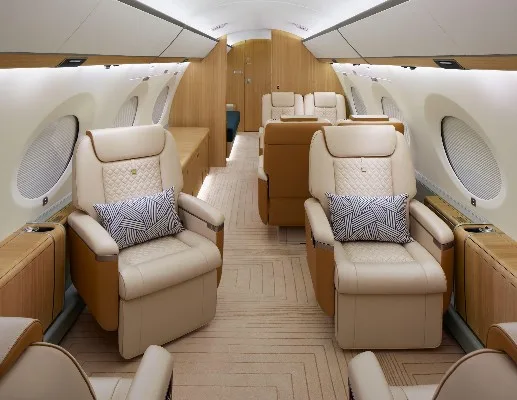 Cabin interior of a 2022 Gulfstream G650.