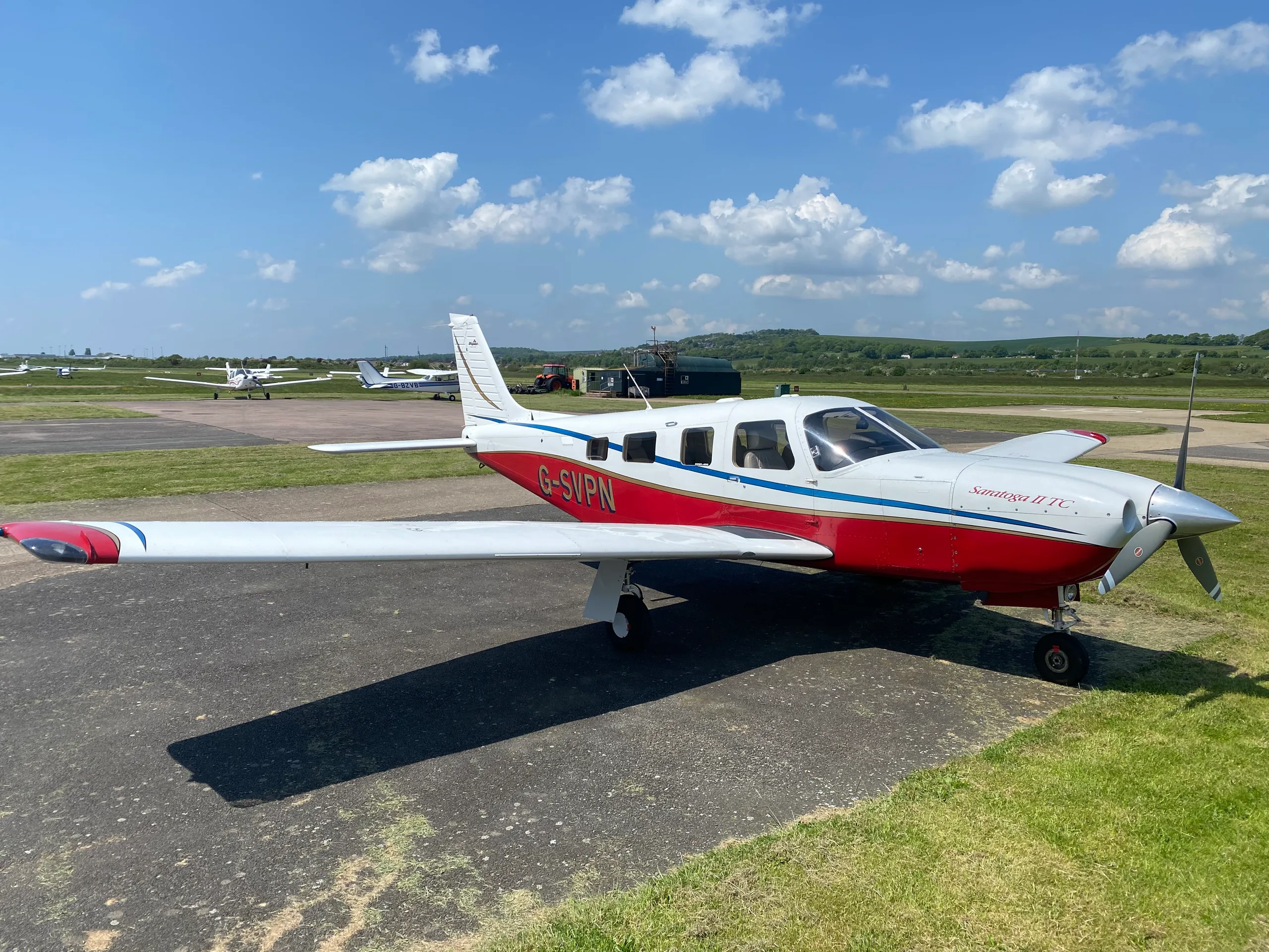 Exterior view of a 1977 Piper PA23-250 Aztec.