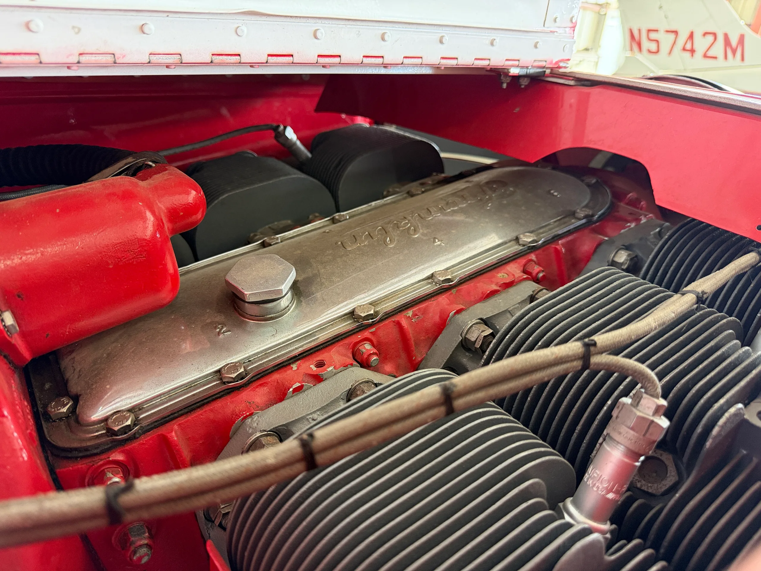Engine detail of a 1946 Stinson 108-1 Voyager.