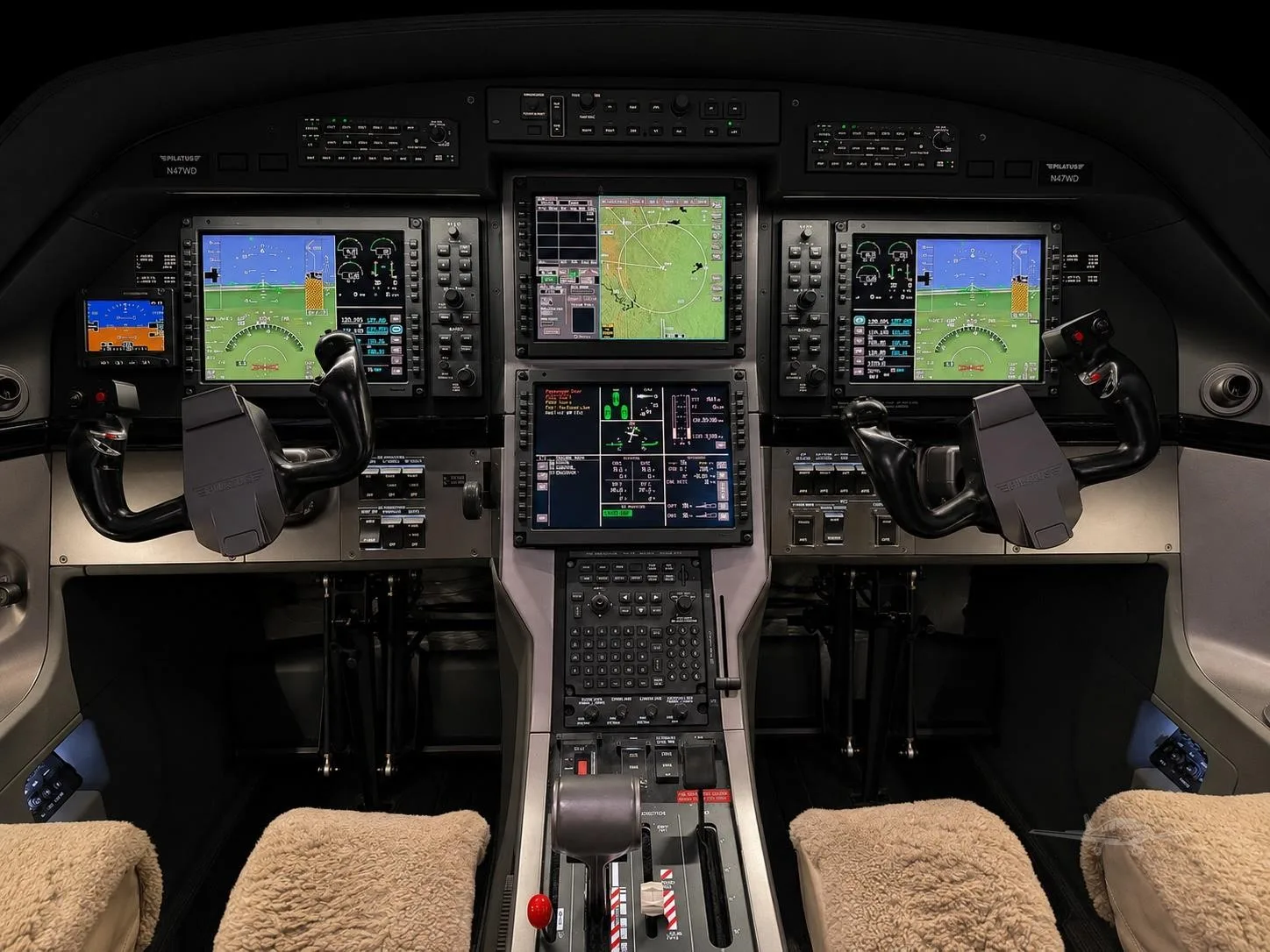Cockpit and instrument panel of a 2019 PILATUS PC-12 NG.