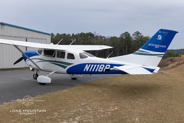 Exterior view of a 2019 Cessna T206H.