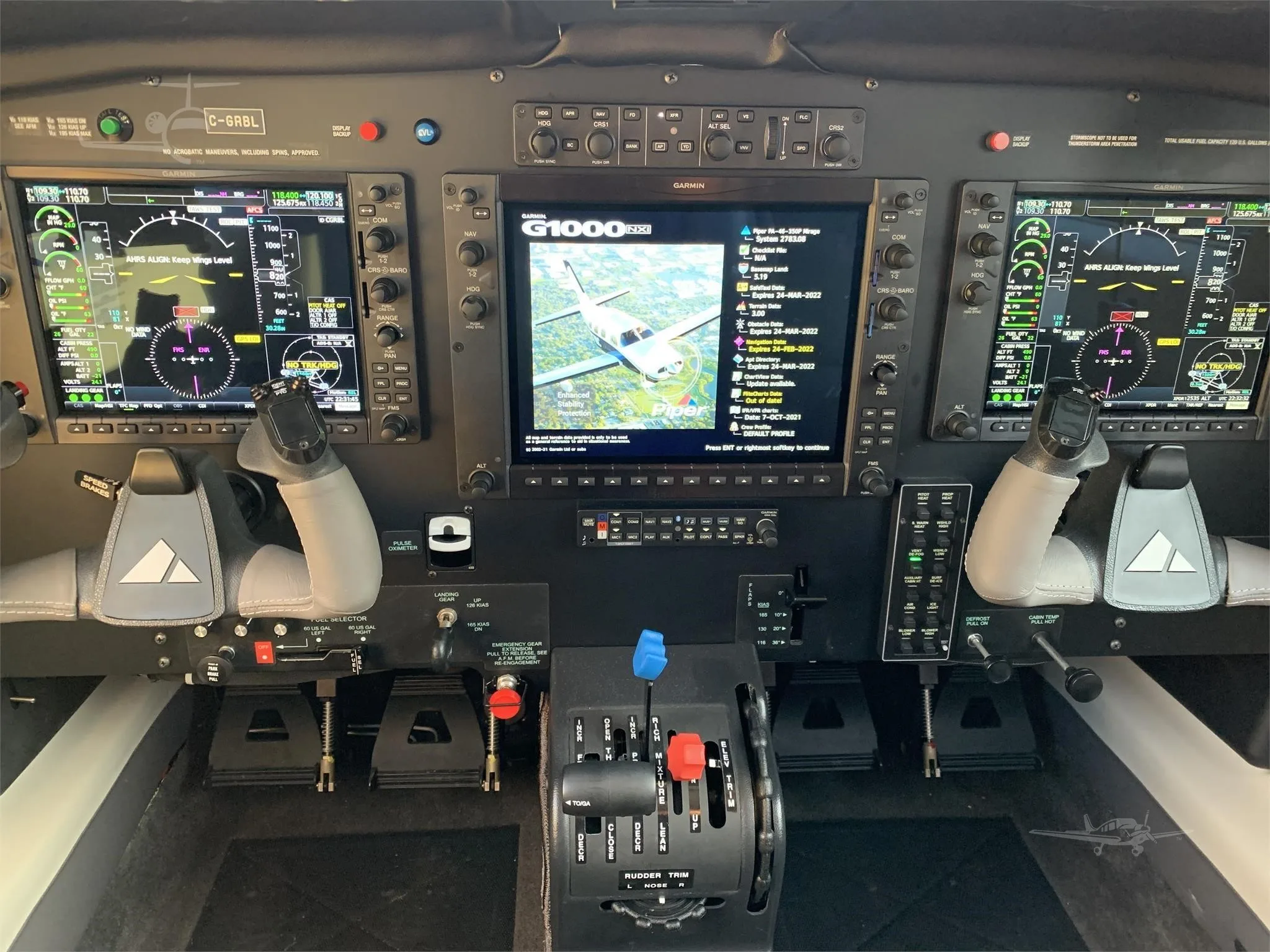 Cockpit and instrument panel of a 2021 PIPER M350.