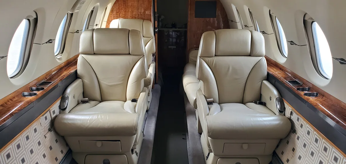 Cabin interior of a 2010 Hawker 900xp.