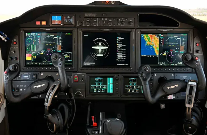 Cockpit and instrument panel of a 2021 Daher TBM 940.