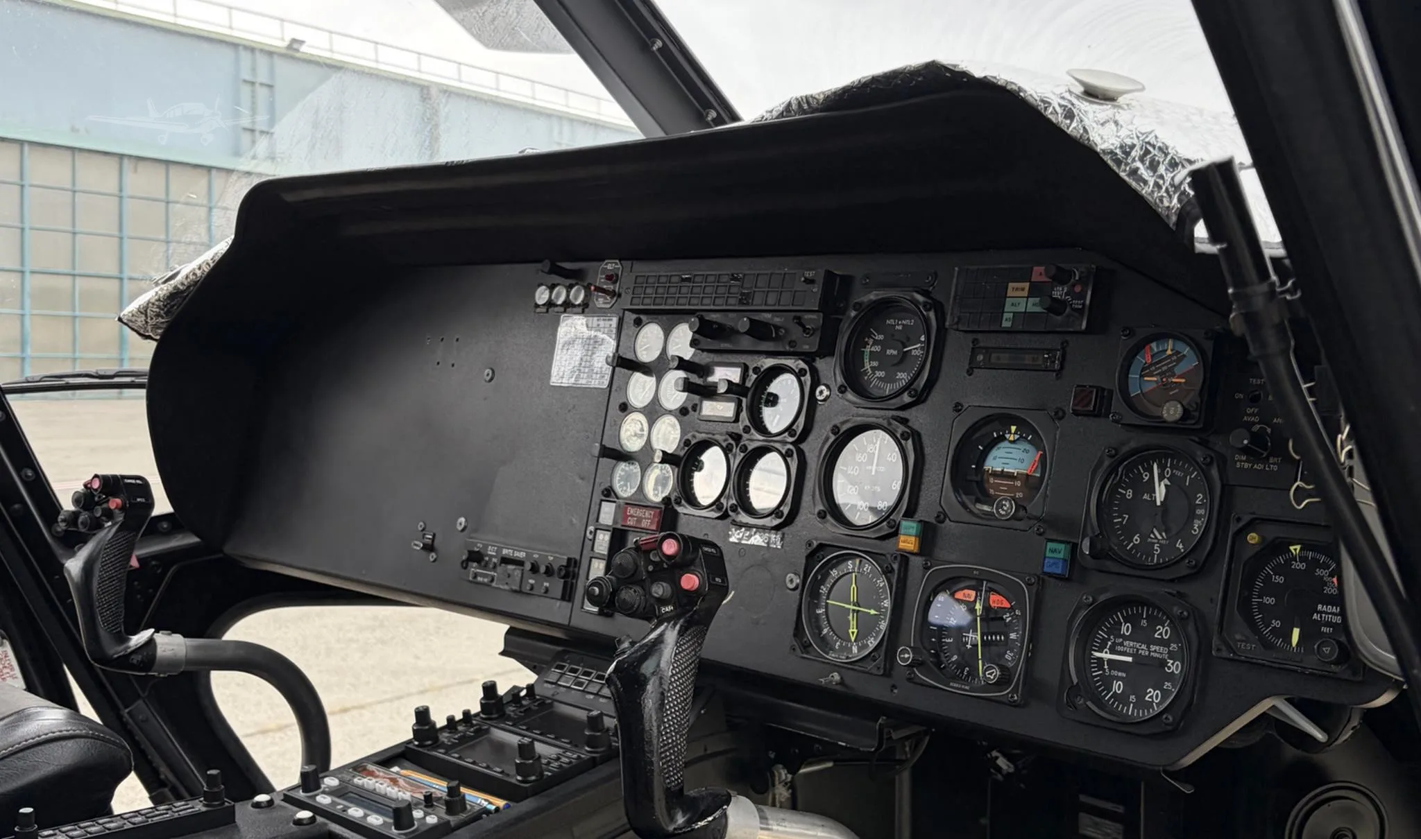 Cockpit and instrument panel of a 1994 EUROCOPTER AS355N.