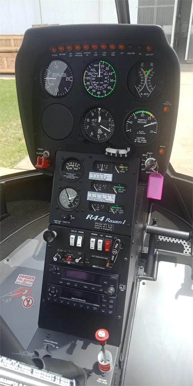 Cockpit and instrument panel of a 2026 ROBINSON R44 RAVEN I.