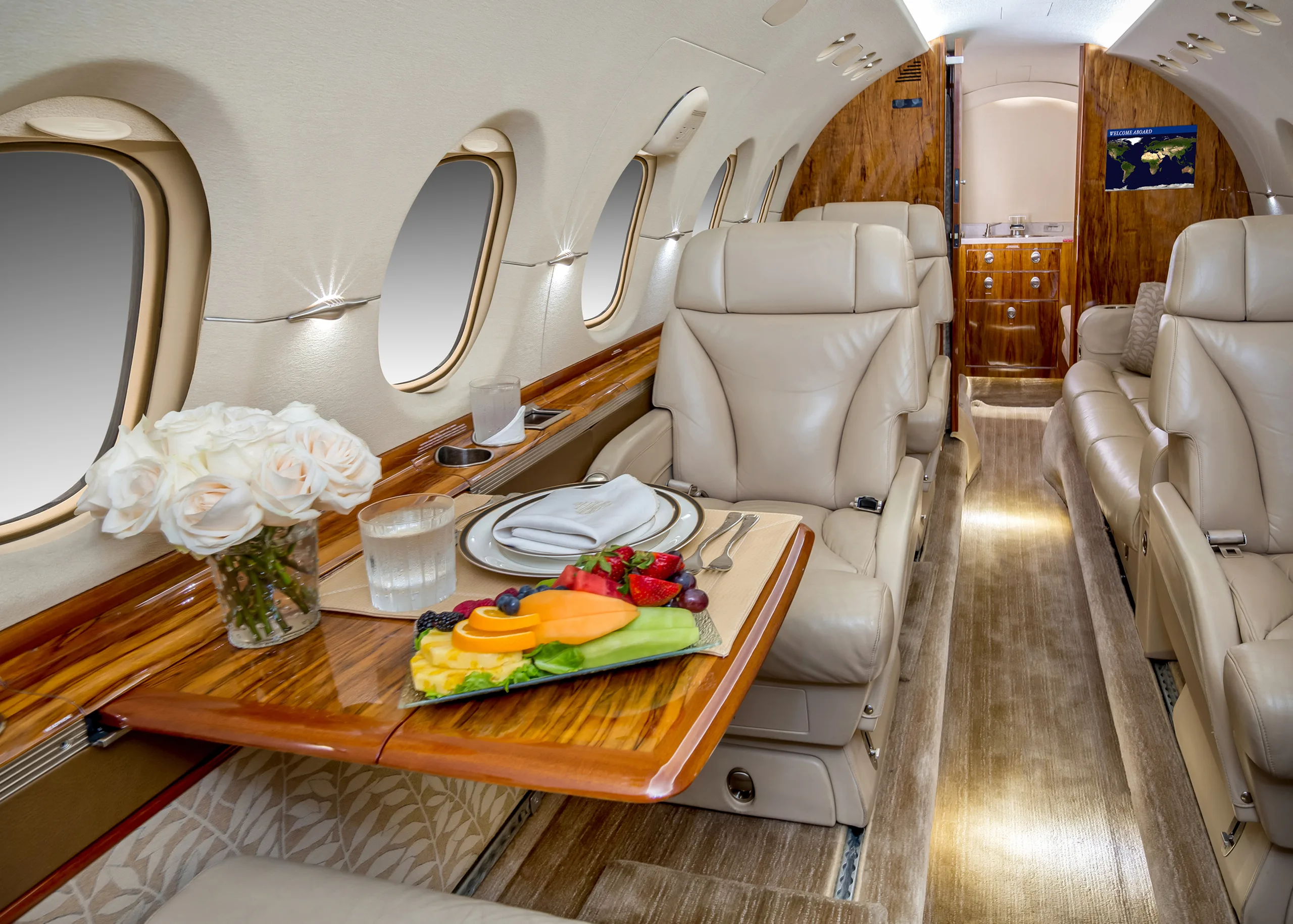 Cabin interior of a 2006 Hawker 850XP.