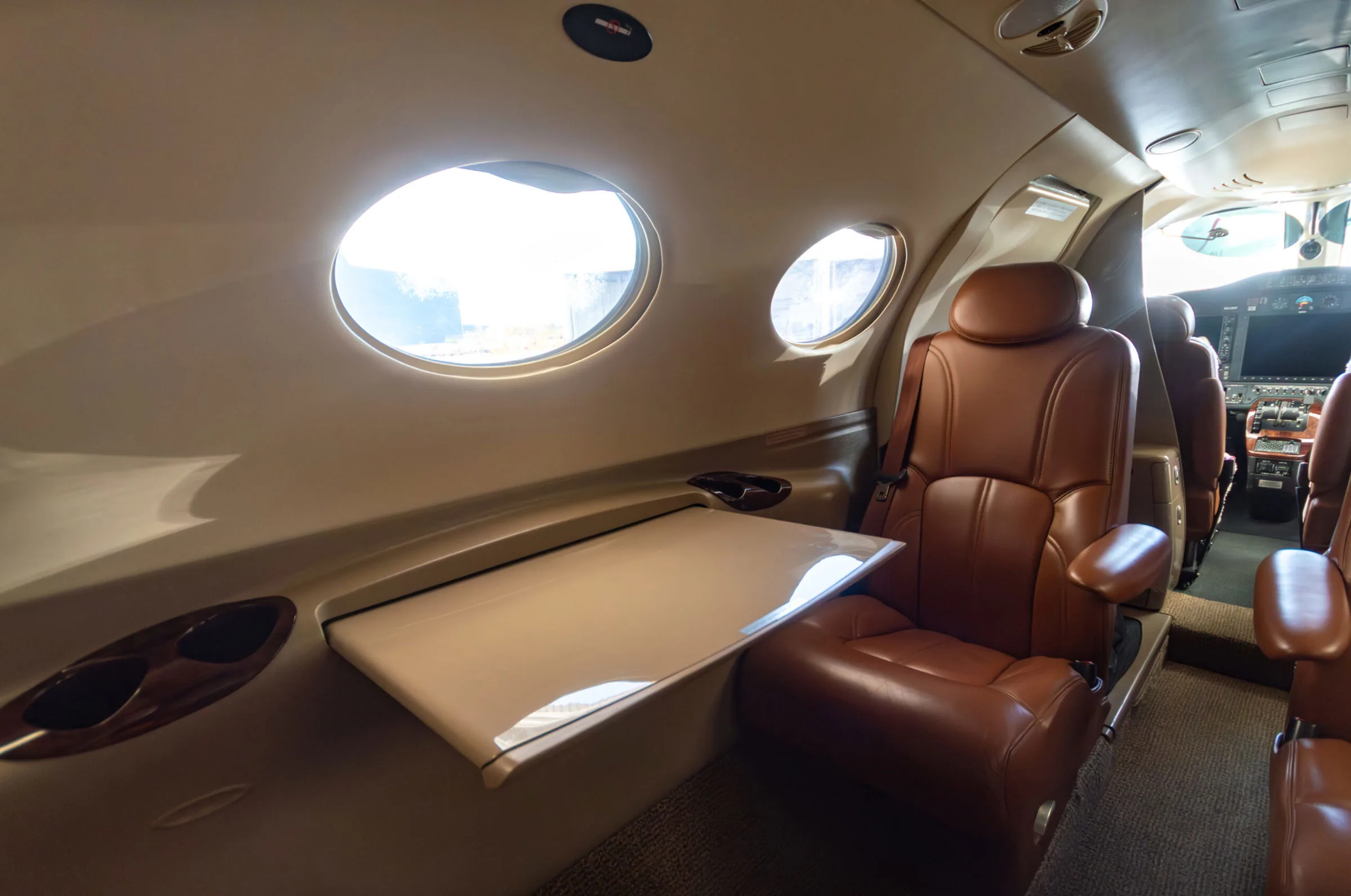 Cabin interior of a 2008 Cessna Citation Mustang.