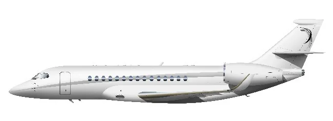 Marketing image of a 2000 Dassault Falcon 2000.