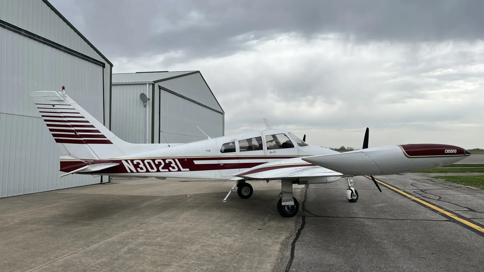 Exterior view of a 1965 Cessna 310J.