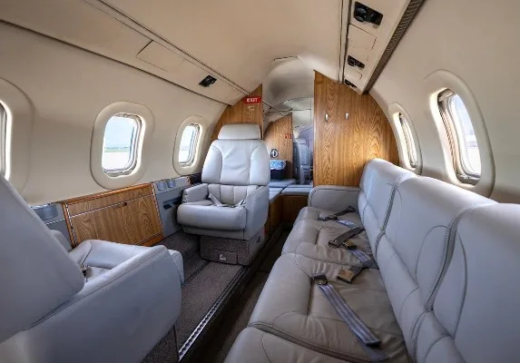 Cabin interior of a 1990 Learjet 55.