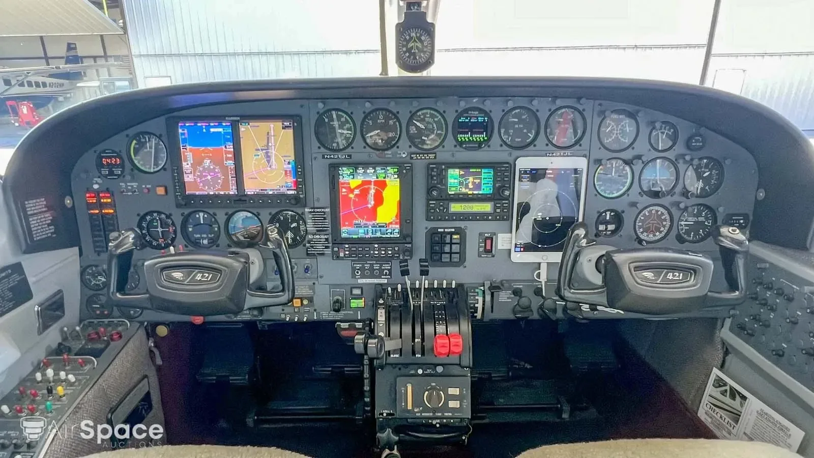 Cockpit and instrument panel of a 1977 Cessna 421C.
