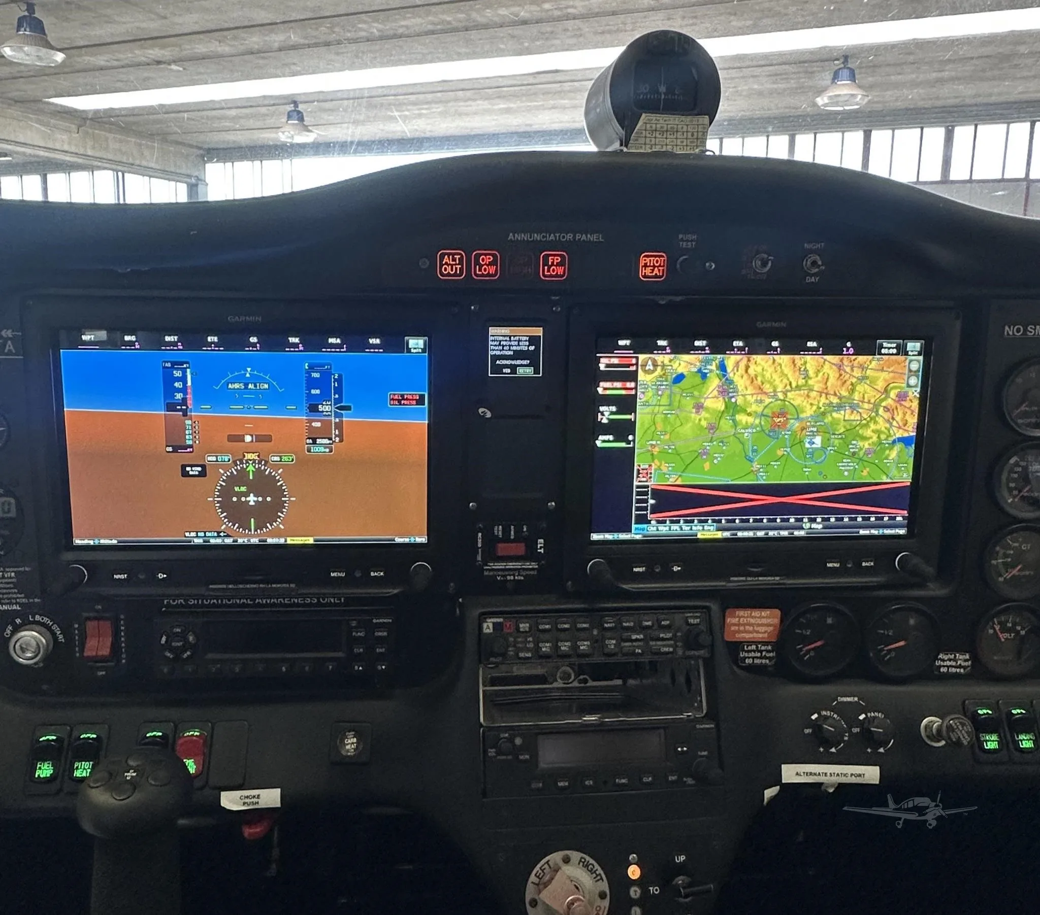 Cockpit and instrument panel of a 2018 TECNAM P2008 JC.