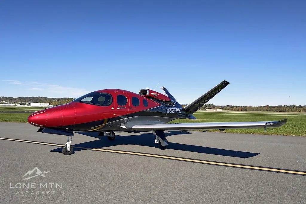 Exterior view of a 2024 Cirrus SF50 G2+ Vision Jet, N327PK.