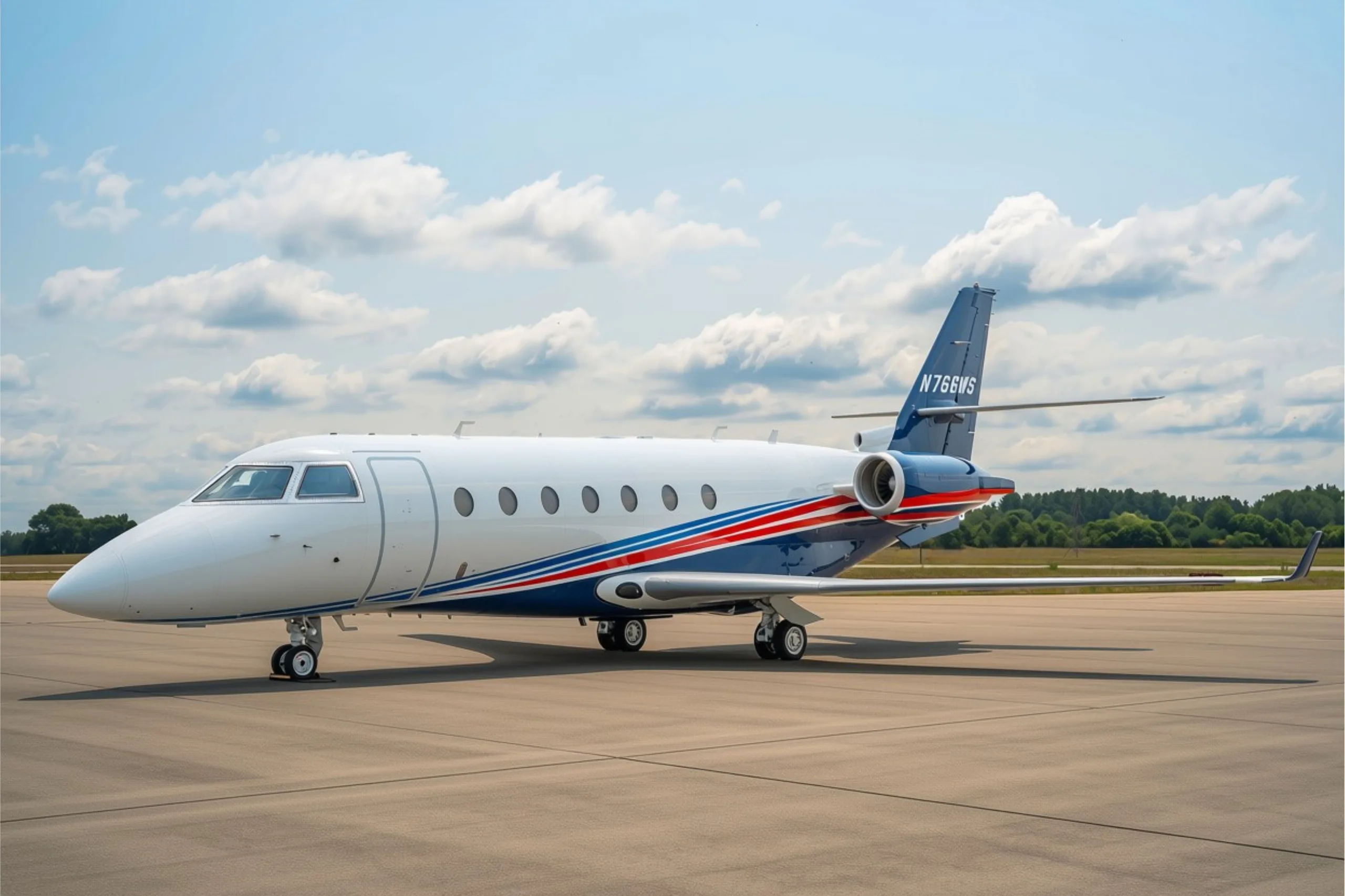 Exterior view of a 2007 Gulfstream G200, N766WS.