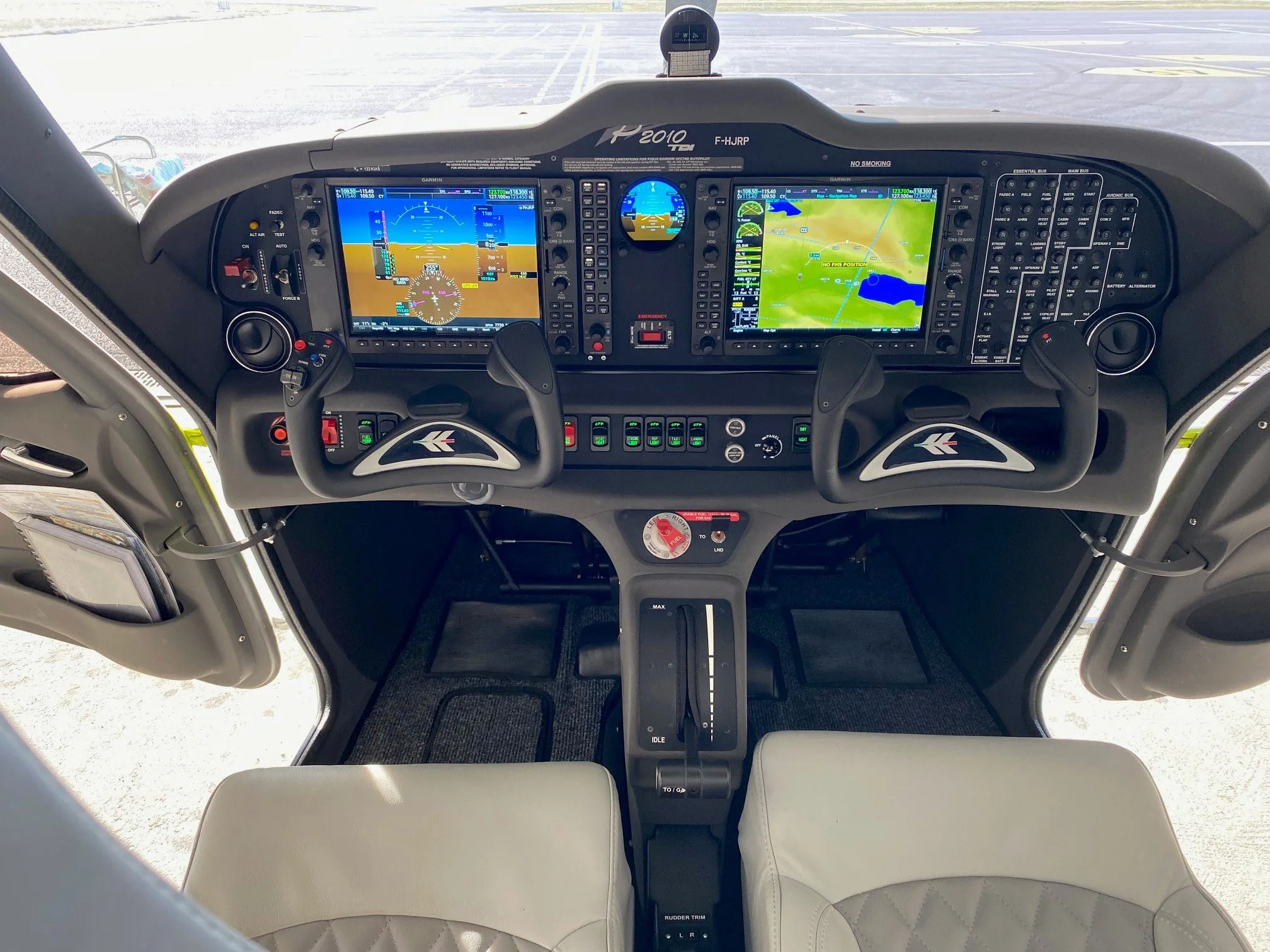 Cockpit and instrument panel of a 2024 Tecnam P2010 TDI.