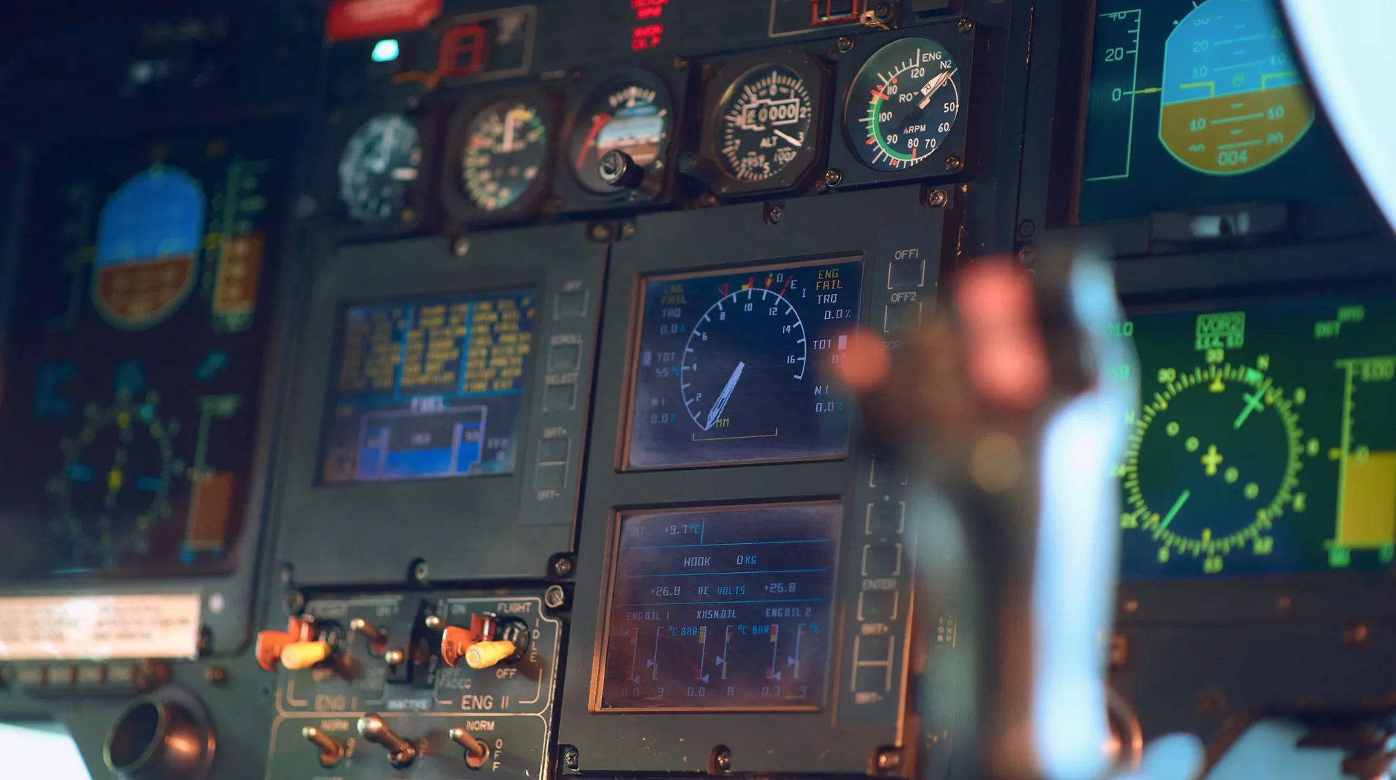 Cockpit and instrument panel of a 2002 Airbus EC135T1.