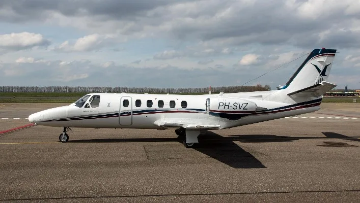 Exterior view of a 1980 Cessna Citation II, PH-SVZ.