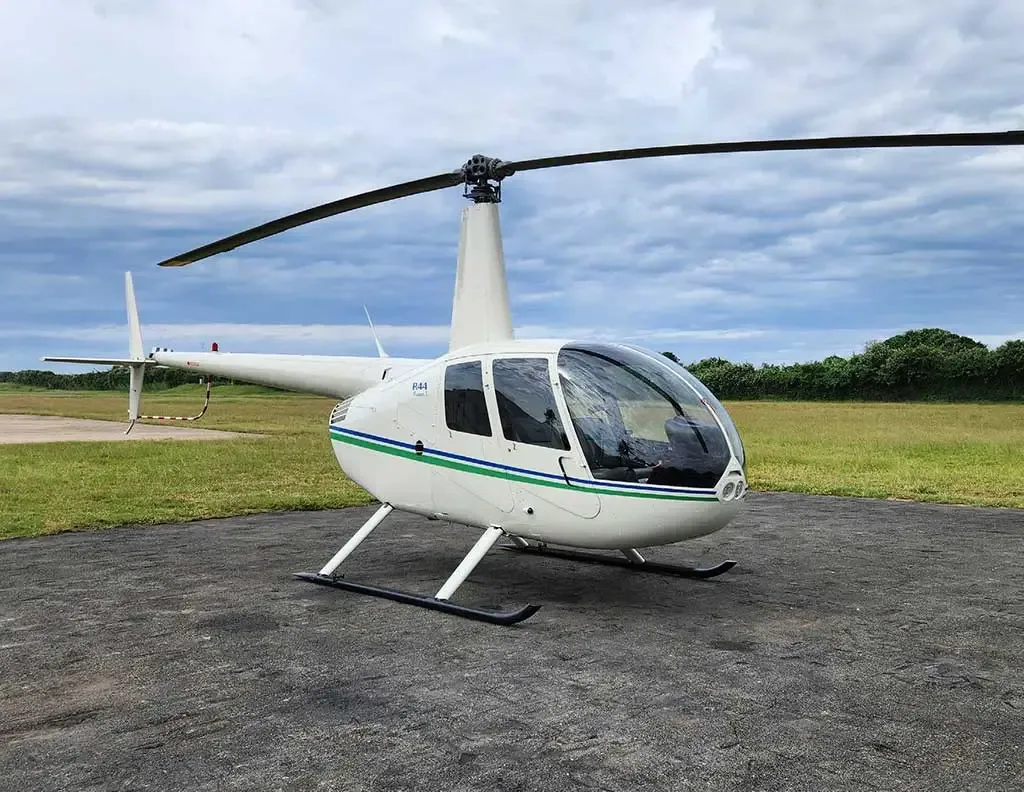 Cockpit and instrument panel of a 2001 Robinson R44.