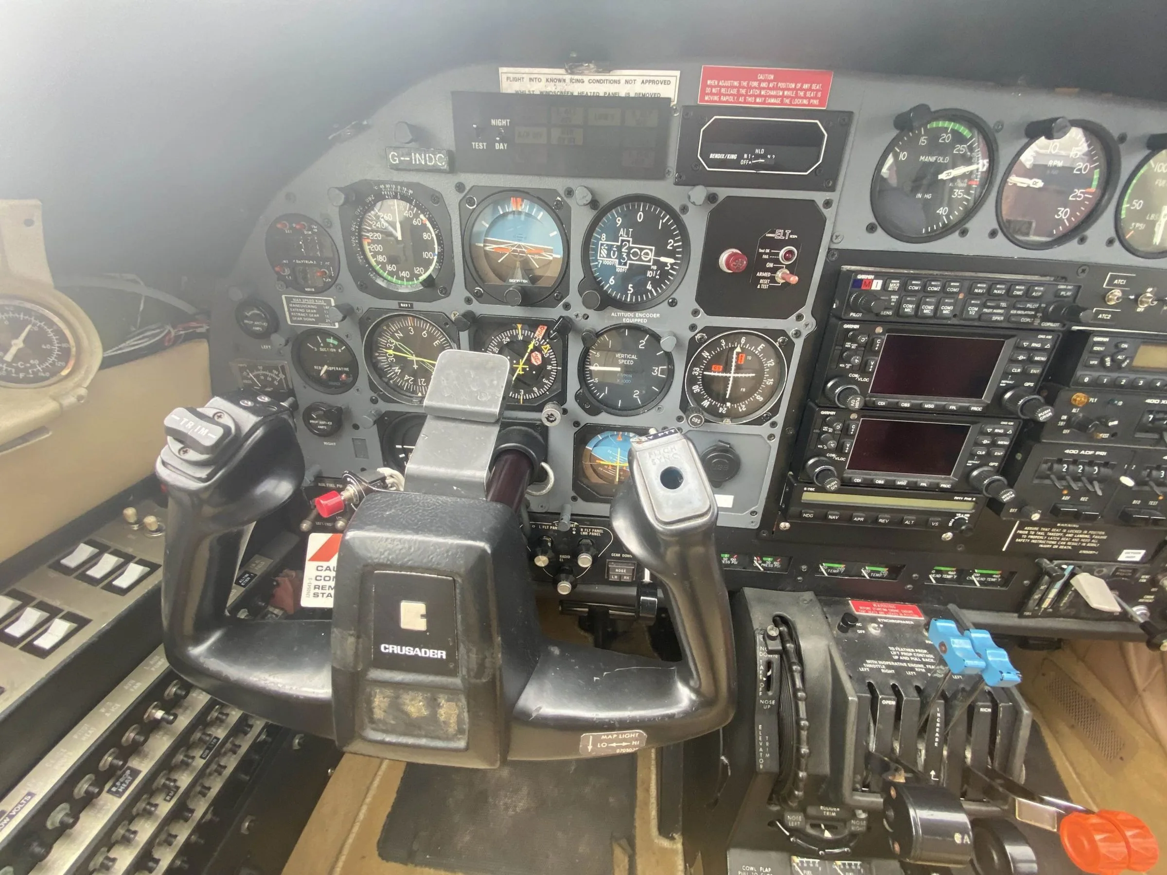 Cockpit and instrument panel of a 1982 Cessna T303 Crusader.