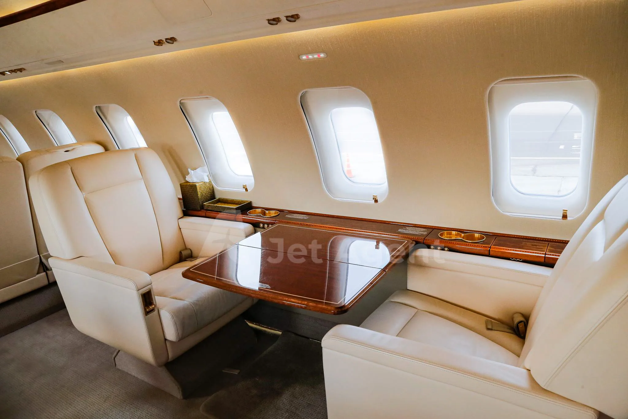 Cabin interior of a 2008 Bombardier challenger 605.