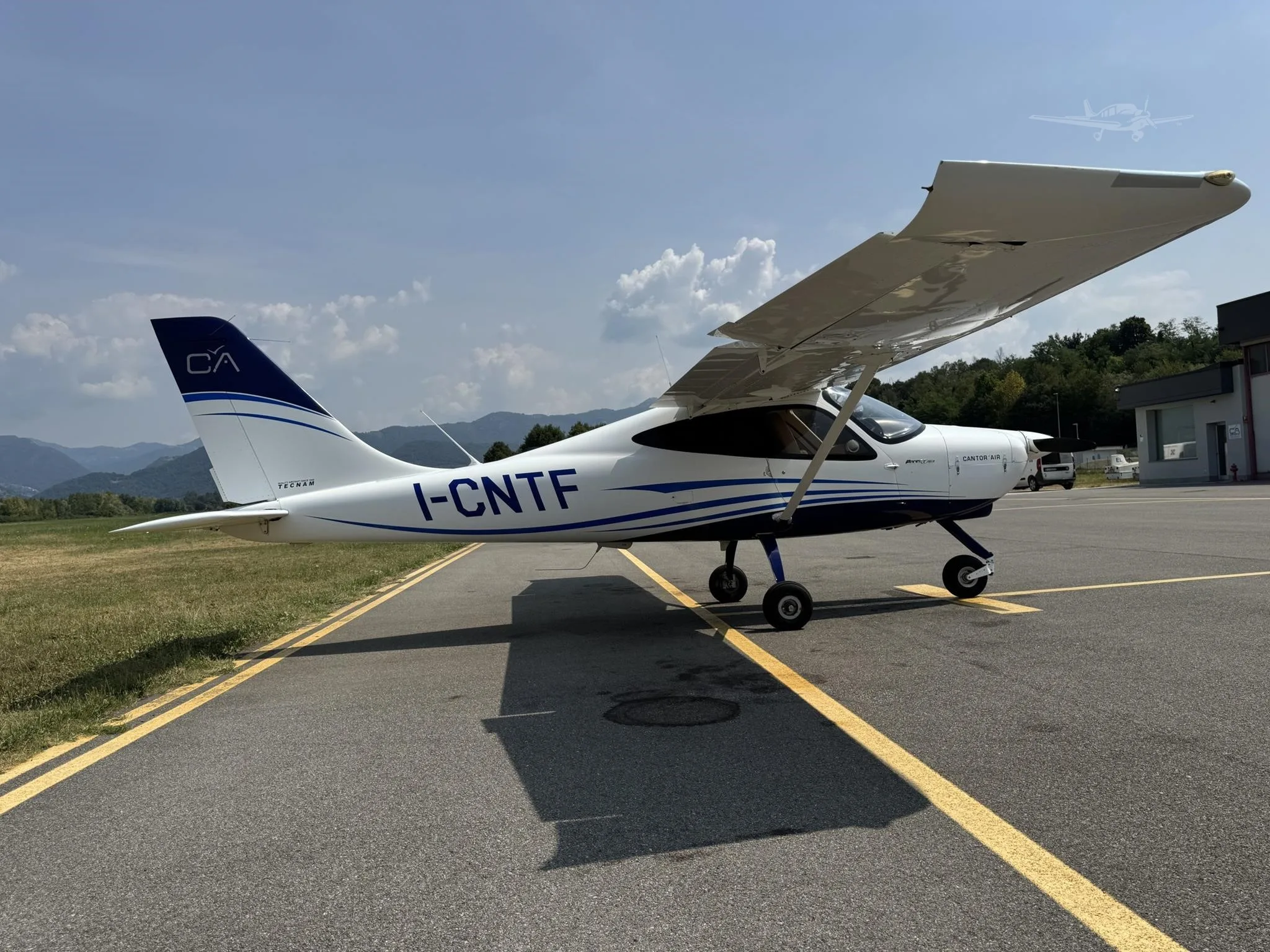 Exterior view of a 2019 TECNAM P2008 JC, I-CNTF.