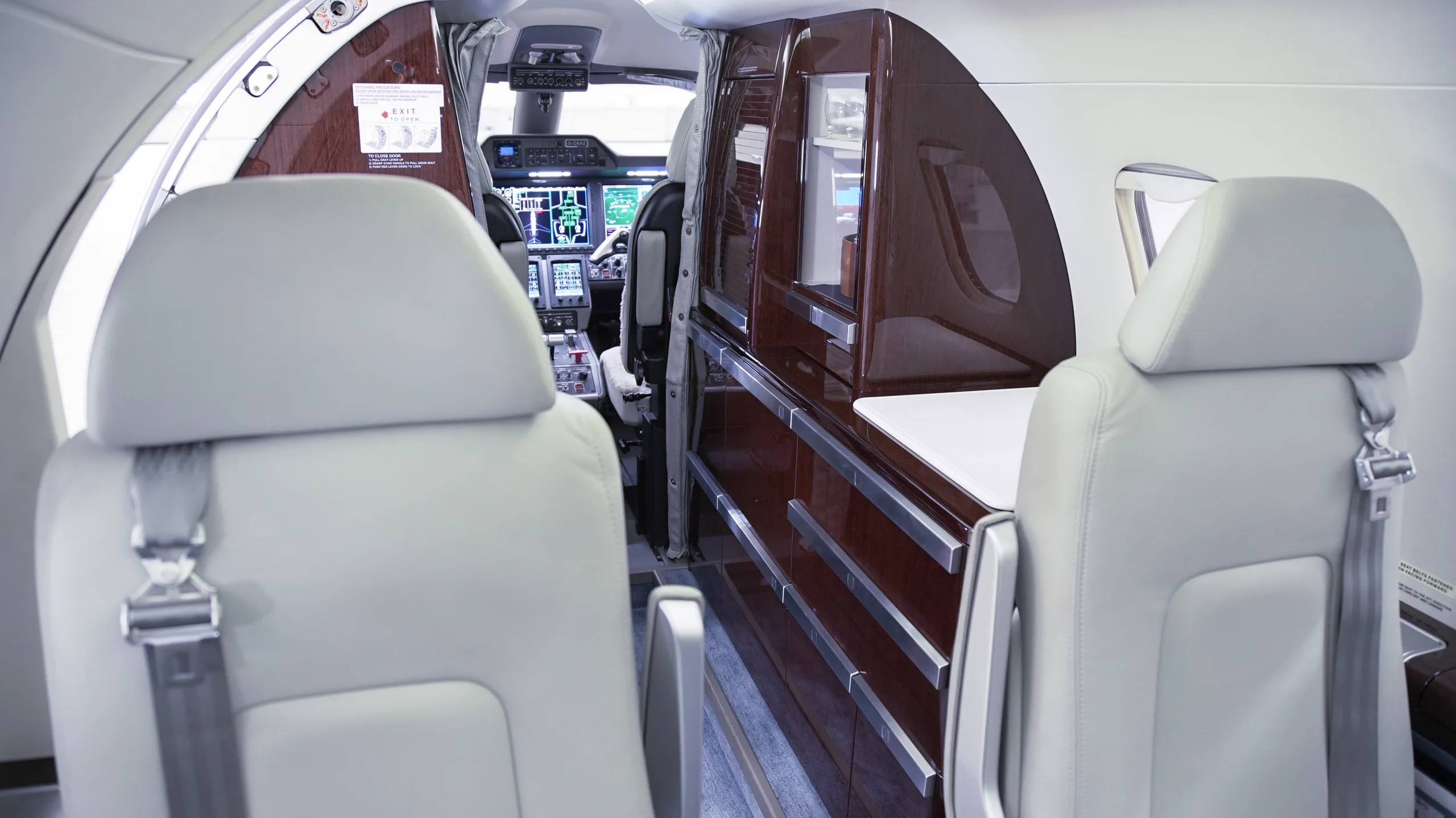 Cabin interior of a 2017 Embraer phenom 300.